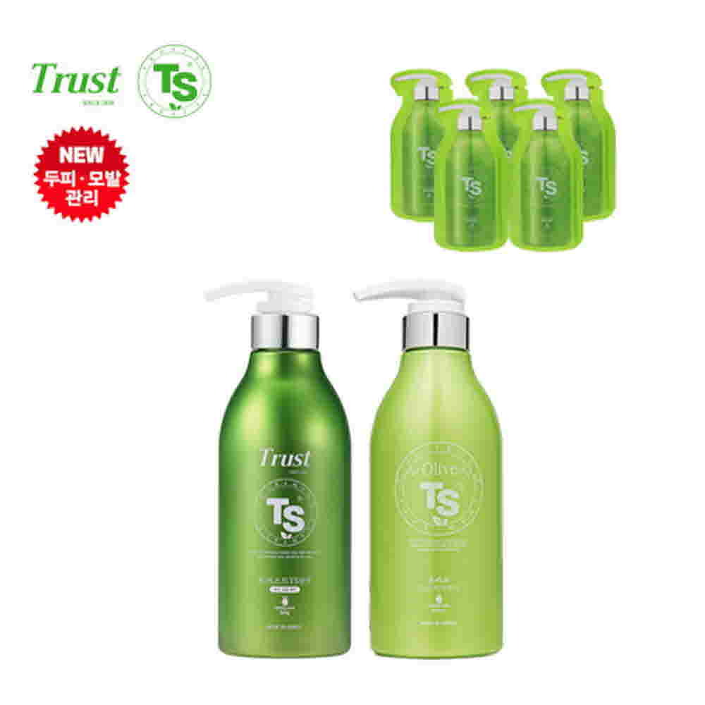 [TS] TS샴푸 트러스트 TS 샴푸 500ml + 올리브 TS 트리트먼트 500ml + 프리미엄 샴푸 6ml×5개